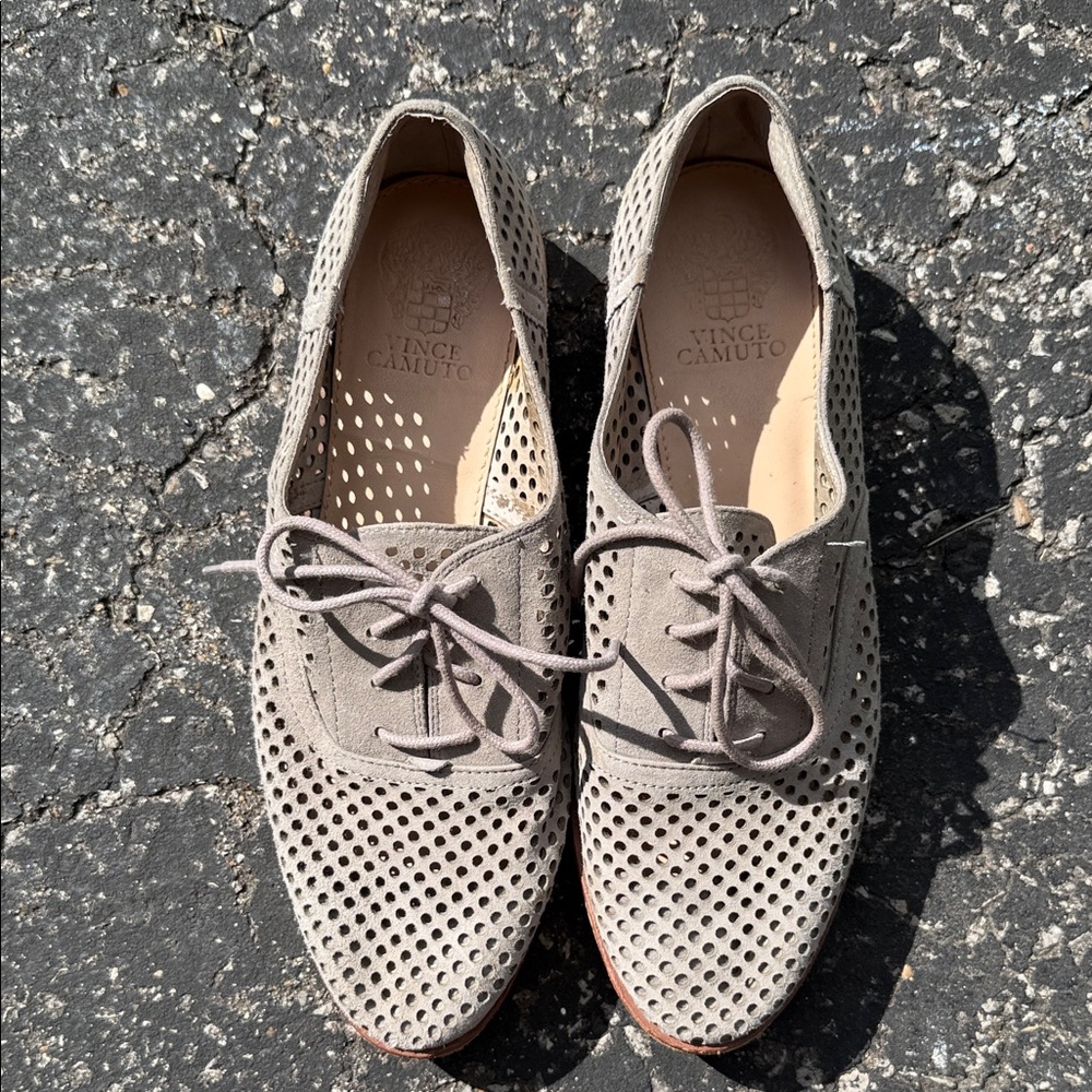 Vince Camuto Taupe Perforated Lace-Up Oxfords